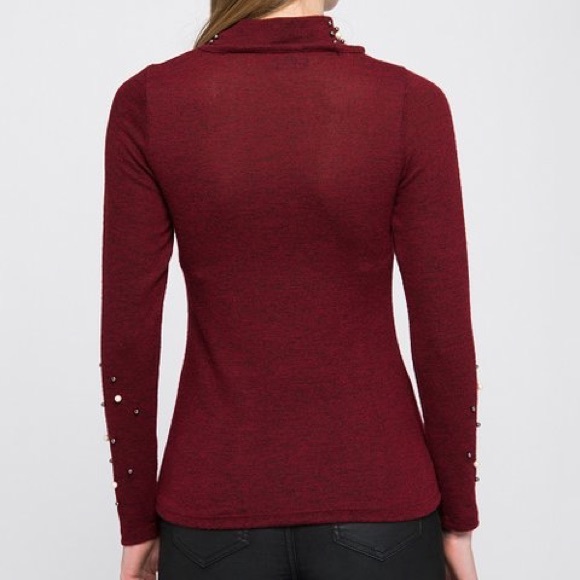 Burgundy Beaded Criss Cross Cotton Blend Sweater - Picture 3 of 3